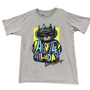 Vibes Shirt Mens Large‎ Gray Hustle All Day Bear Graphic Hip Hop Tee Streetwear